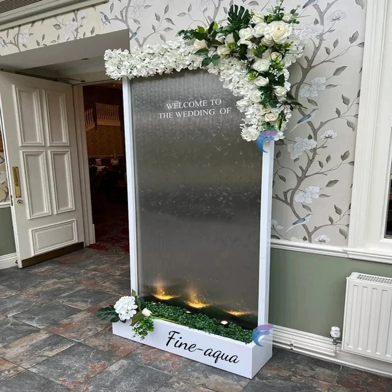 

Wedding decoration background waterfall welcome sign bracket fountain glass water wall partition room baffle