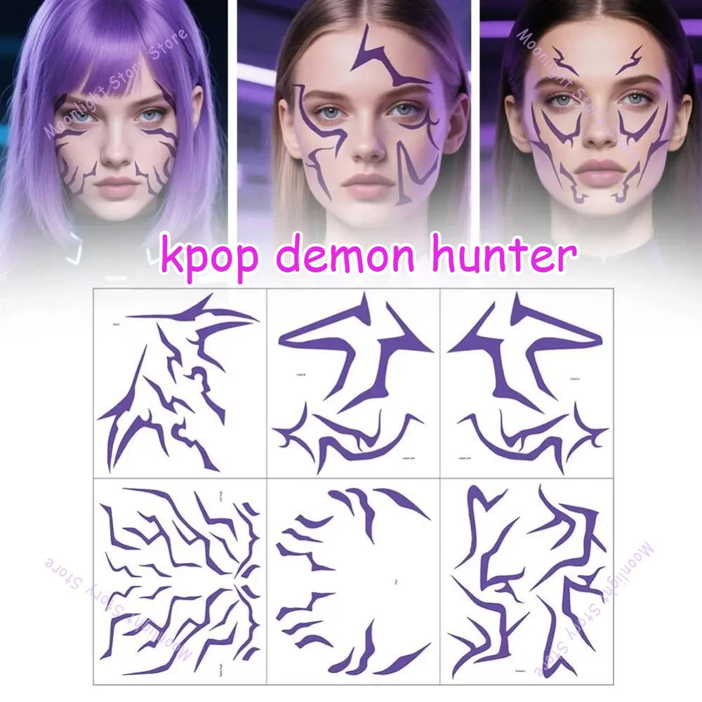 

K Pop Demon Hunters Temporary Tattoos Purple Lightning Bold Makeup Rumii Saja Boys for Cosplay Role Play Waterproof Face Sticker