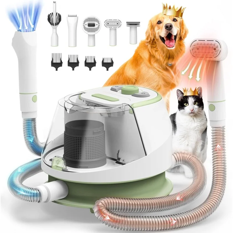 Gimify Kit de toilettage pour chien, aspirateur de poils de chien et sèche-linge pour chien 2 en 1, tondeuse multifonctionnelle pour chien avec coupe-poussière de 0.58 gal et 9