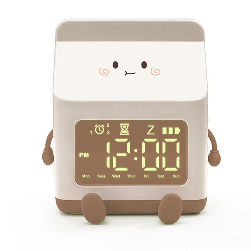 

A15F-1 PCS Milk Carton Alarm Clock Wind Milk Carton Electronic LED Smart Clock Bedroom Bedside Dormitory Student Clock Brown