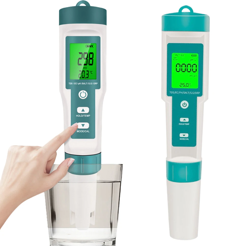 

7-in-1 Water Tester Digital PH Tester High Accuracy Water Analyzer Backlight PH/TDS/EC/SG/ORP/Salt/Temp Meter for Drinking Water