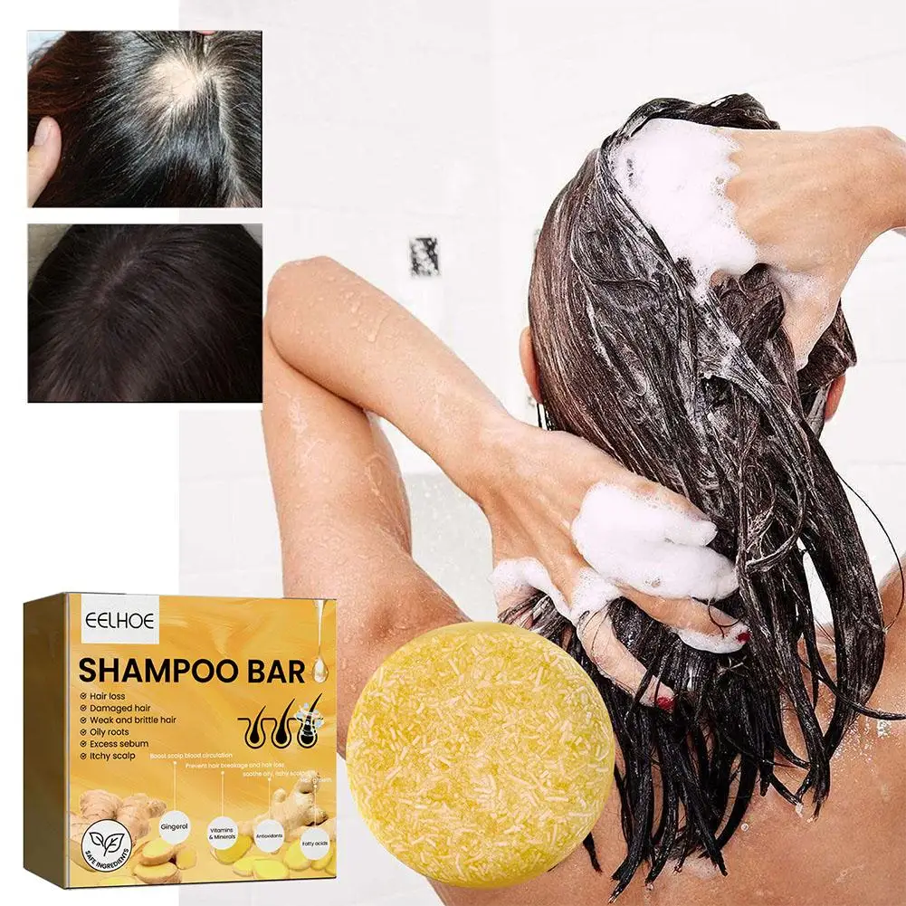 Jabón de poligono de jengibre, 3 piezas, procesado en frío, barra de champú para el cabello, champús para el cuidado del cabello de plantas puras