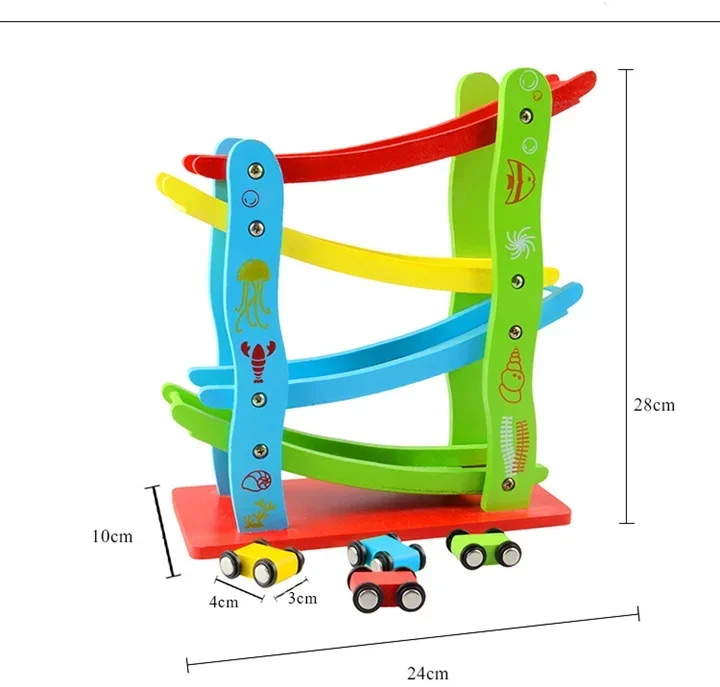 [Lustig] Holz Orbital Speed Autos bunte Bildung ein Slot Modell Spielzeug vier Schichten Orbit 4 Autos Modell zurückziehen Rennwagen Spielzeug