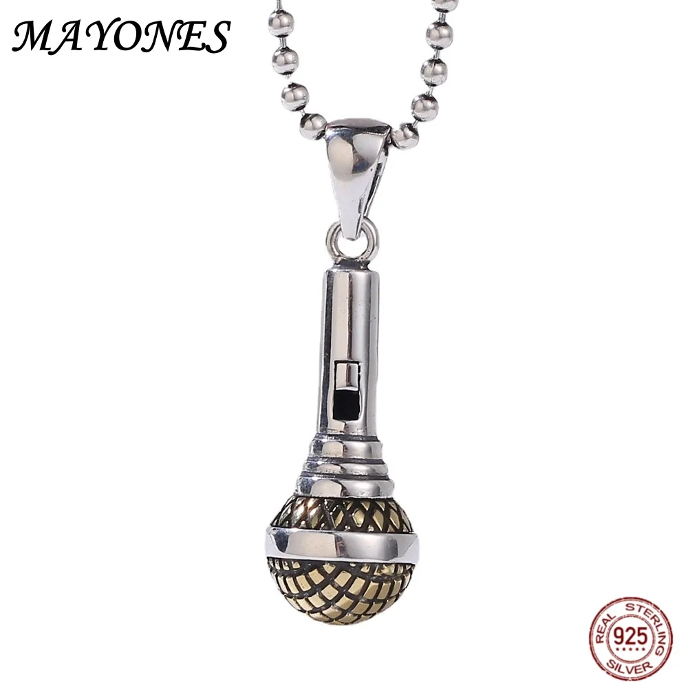 really S925 Sterling Silver Microphone Pendant Men's And Women's Hip-hop Style Creative Personality McDonald's Silver Jewelry