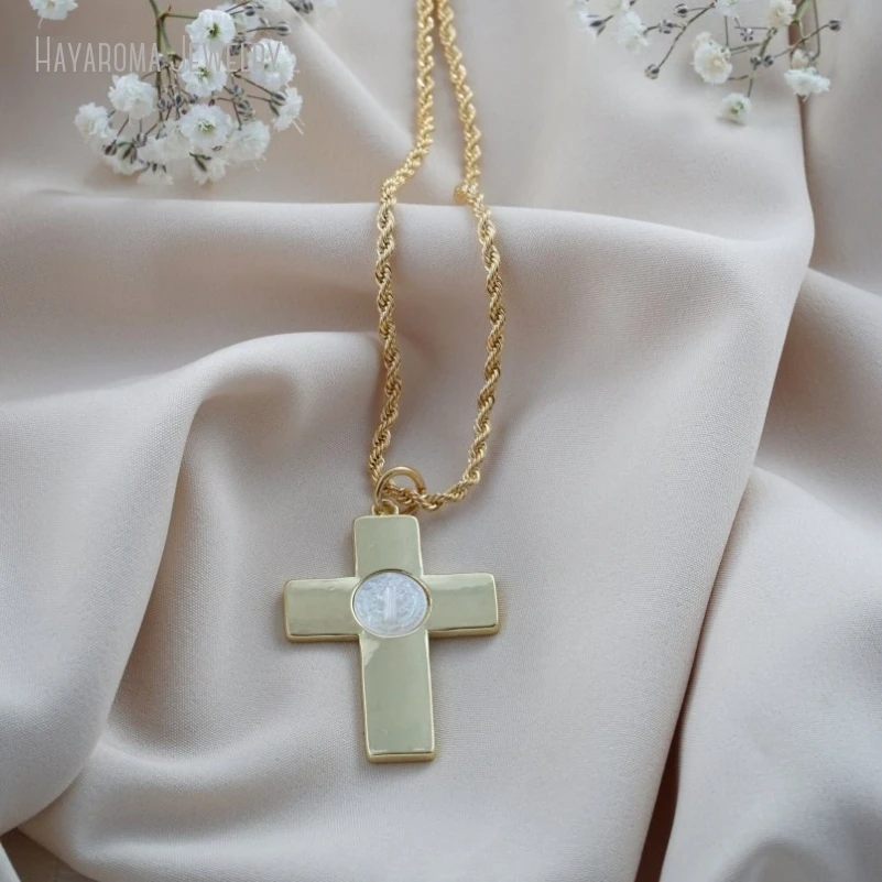 

10Pcs Cross St Benedict medal necklace Mother of pearl catholic gift for mom protection amulet religious jewelry
