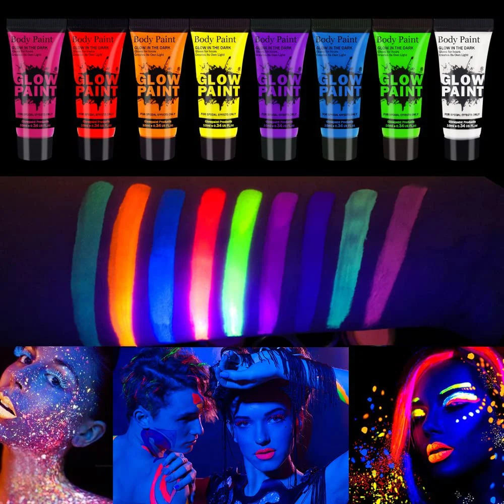 UV Neon Face Body Paint Glow in the Dark Makeup Set Fluorescent Painting for Adults Kids Festivals Party Halloween Christmas