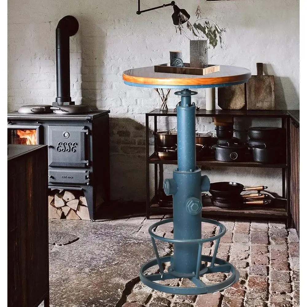 

Industrial Bar Table 38.58-48.43" Adjustable Pub Table Kitchen Dining Coee Bistro Table Antique Blue