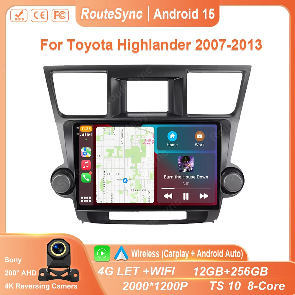 

Android 15 For Toyota Highlander 2007-2013 Car Radio Multimedia Navigation 4G GPS Wireless Bluetooth Carplay Touch Screen Stereo