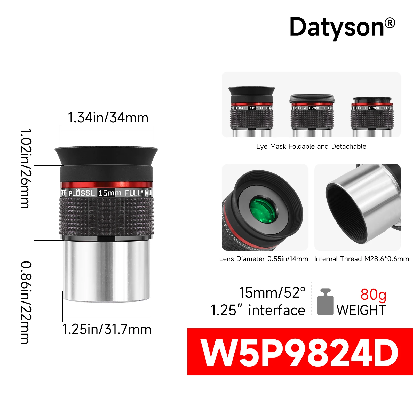 Datyson Plossl Eyepiece 15mm 1.25