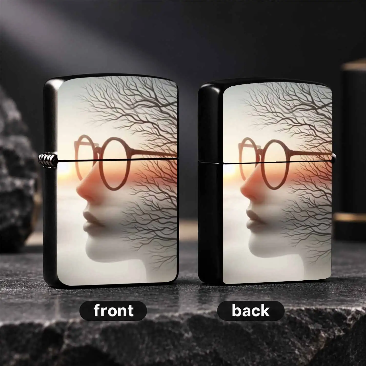 ArtisticExposure Profile Tree Shadow Lighter, Aesthetic Sunset Themed Creative Portable Ignition Tool, Perfect for Daily Use, Camping, Gatherings, Ideal Unique Artistic Decorative Gift for All Scenarios A Humorous And Interesting Lighter