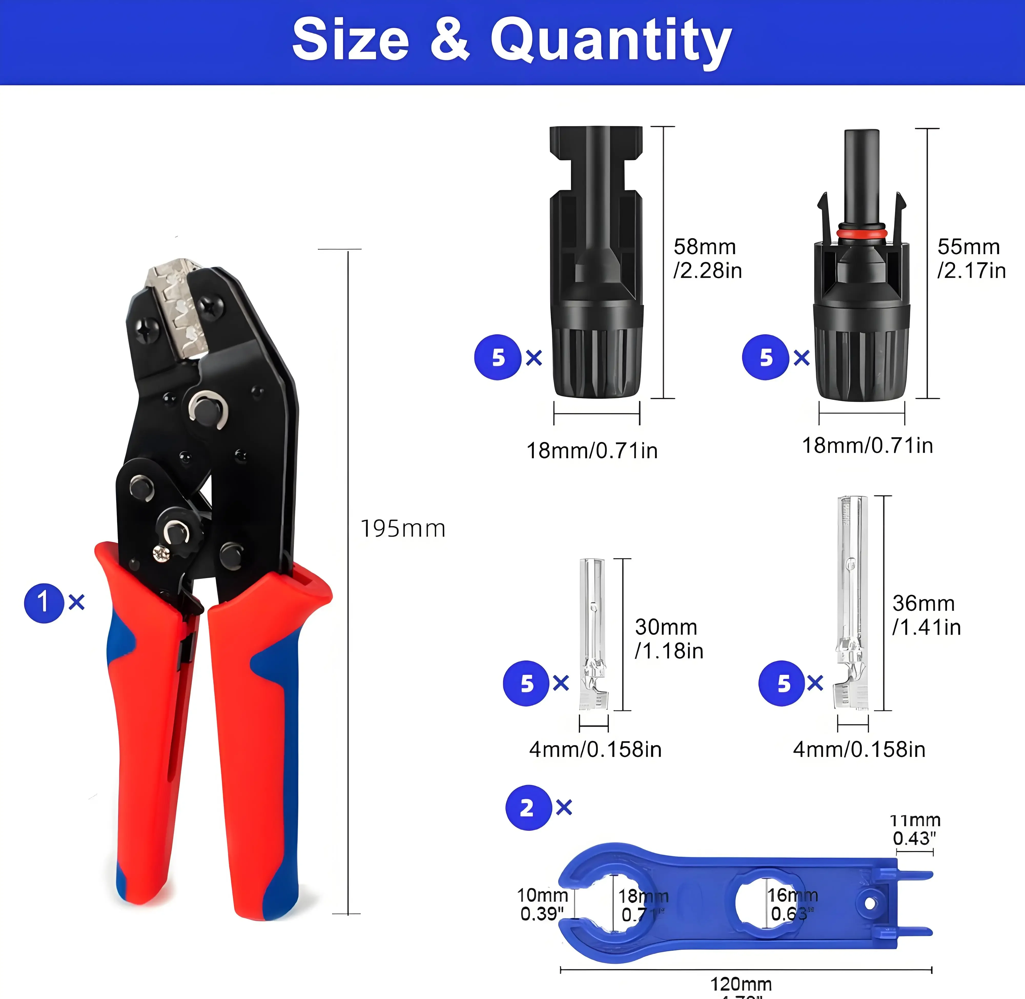 Solar Crimping Tool Set Photovoltaic Solar Connector Kit 1000V 30A Panel Solor Connectors for PV/MC Cable 2.5/4/6mm2
