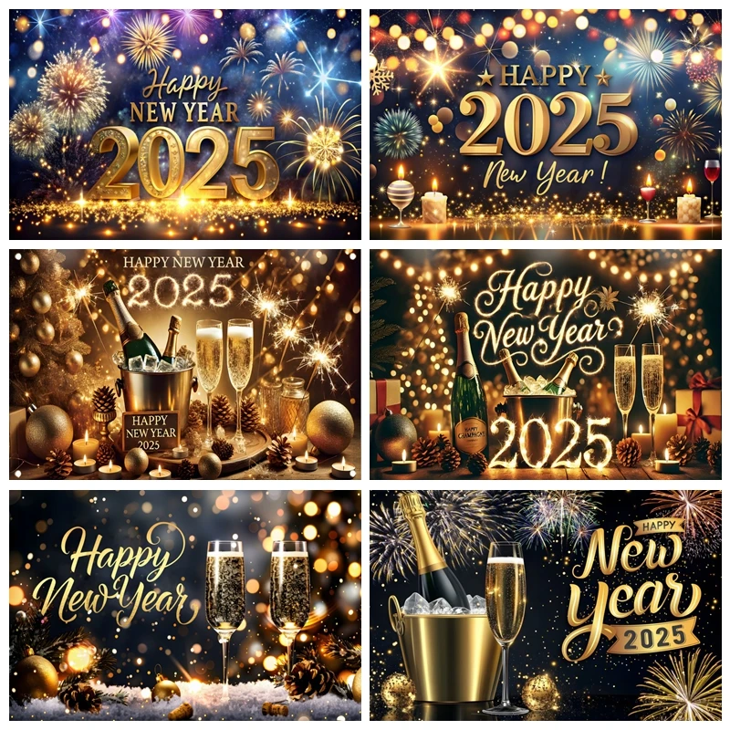 

Happy New Year 2025 Carnival Backdrop For Photography Glitter Firework Party Background Family Baby Portrait Photographic Props