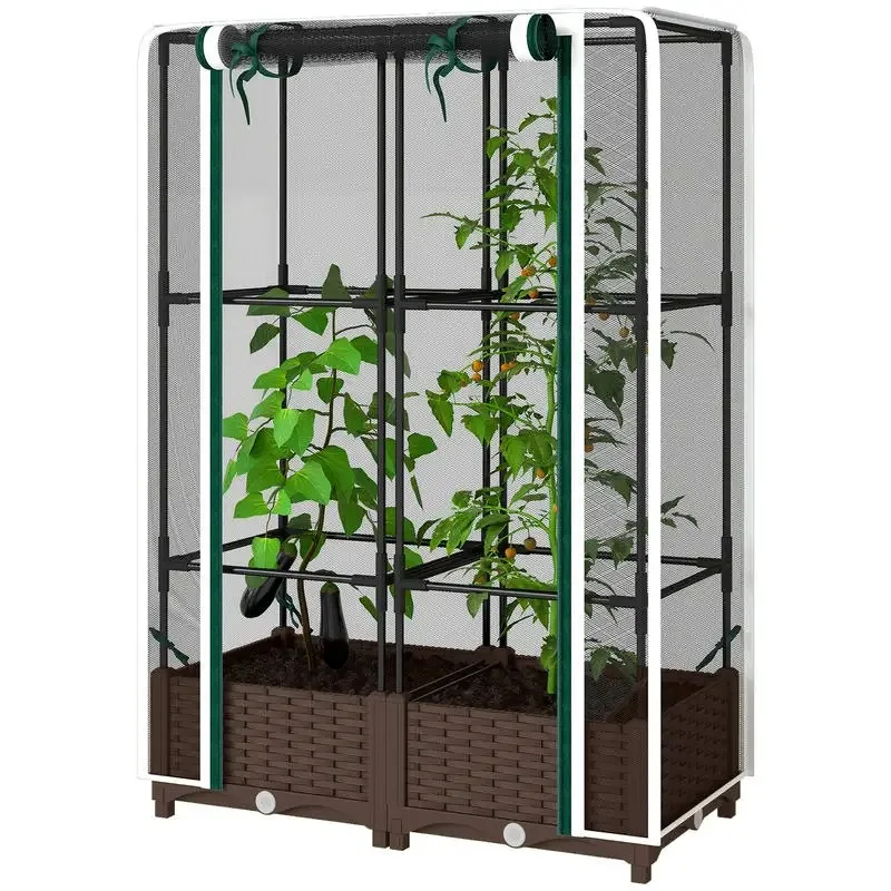 

Raised Garden Bed with Trellis, 46.5" Tomato Cage with Crop Cage, Self Watering Planter Box with Drainage Holes, White