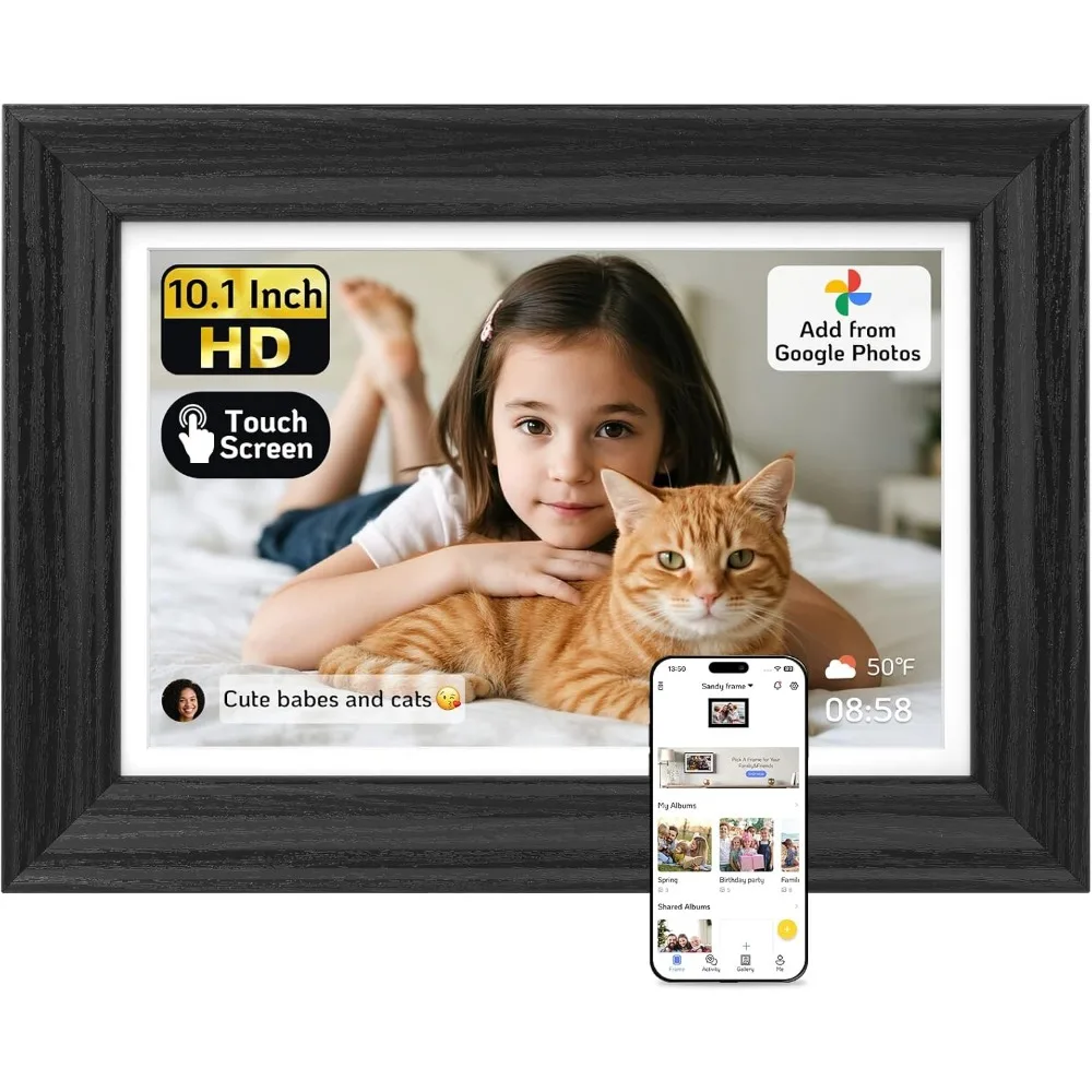 10 Inch WiFi Digital Photo Frame 64GB Touchscreen Share Pictures Videos App USB SD Gift for Mom Birthday Christmas