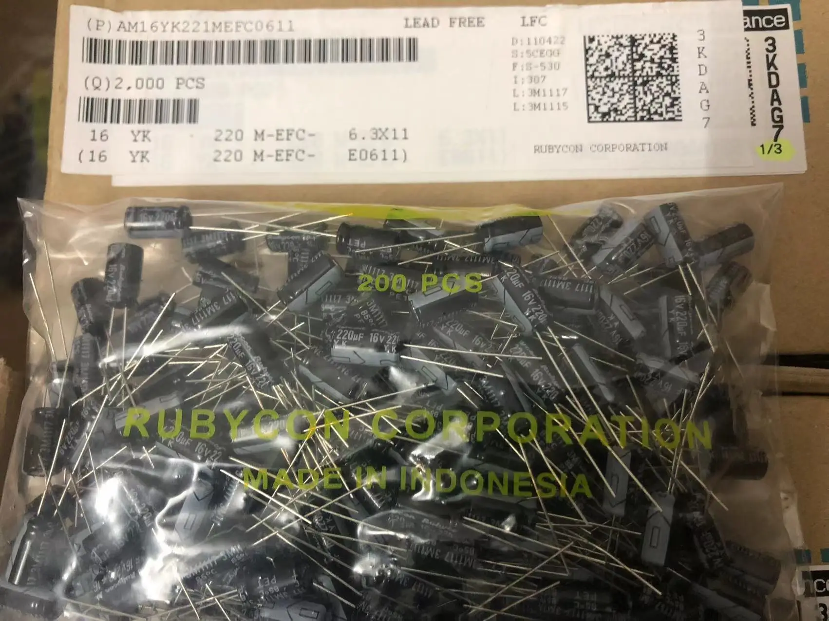 2024 Япония 220 мкФ 16 В RUBYCON YK серии 6,3x11 мм 16 В 220 мкФ алюминиевый электролитический конденсатор