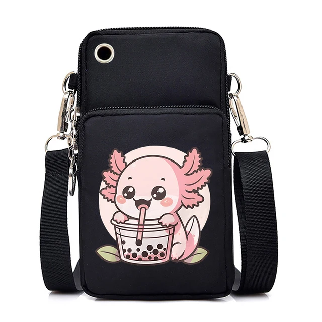 Axolotl Love Boba Tea Anime damska torba na telefon komórkowy mała torba na ramię typu crossbody mini portfel na co dzień torebka listonoszka na telefon
