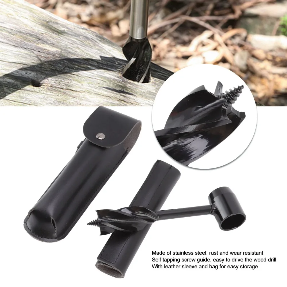 Portable Black Hole Punching Tool PU Leather Drill 16 x 4cm Auger Drill Bit Hand Twist Auger Bit Hiking Activity