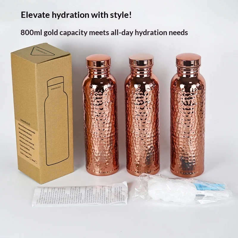 800ml Stainless Steel Water Bottle Copper Plated Hand Hammered Texture for Yoga Gym