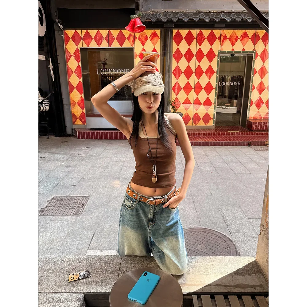 Women Sling Tops Square Neck Top High Street Sleeveless Y2k Streetwear Sexy Beach Elegant Solid Casual Work Slim Fit 2026 Summer