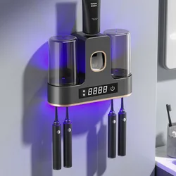 Smart Toothbrush Sterilizer Holder Toothpaste Squeezer Dispenser Wall Mounted UV Sterilization Drying Toothbrush Storage Rack
