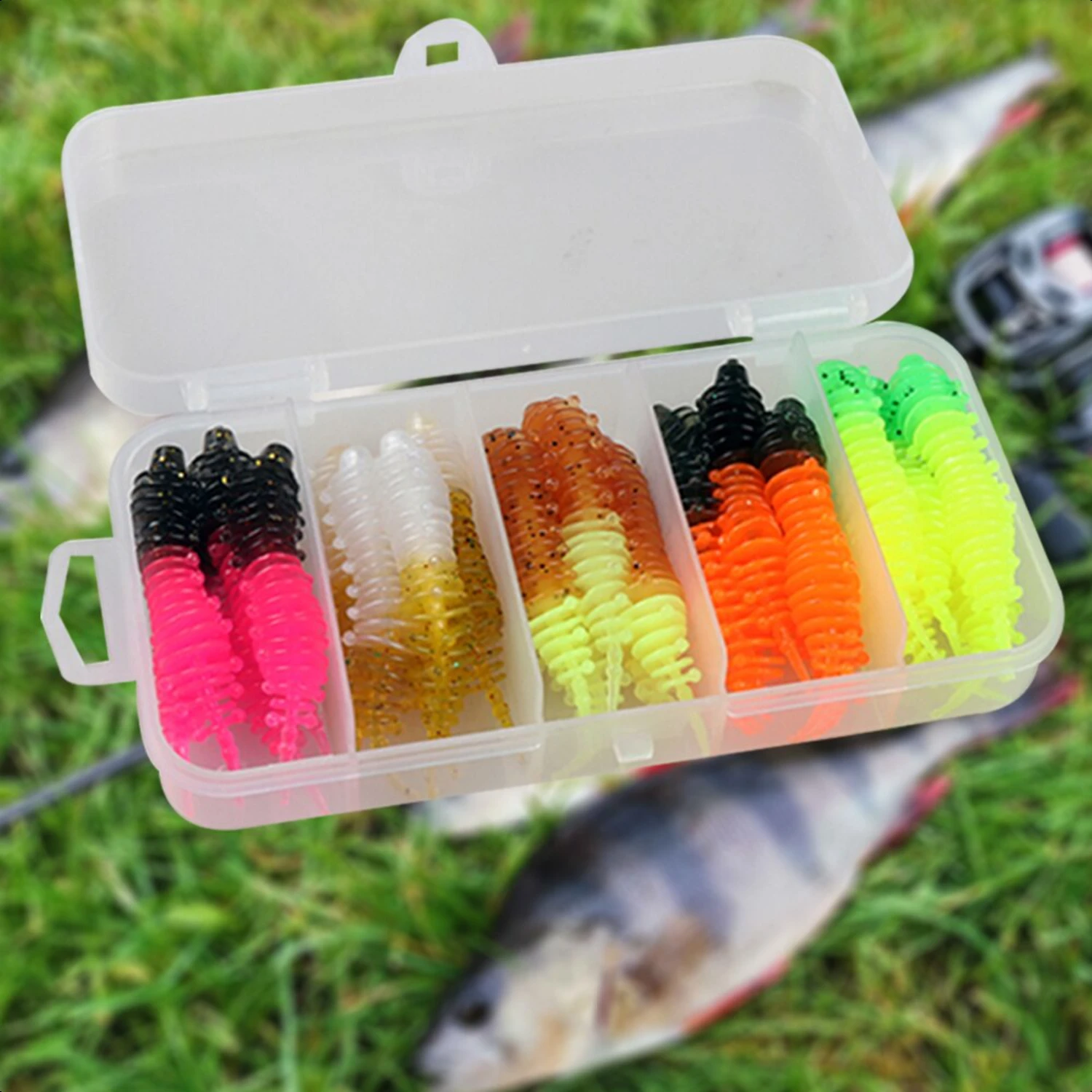 High Quality Fishing Lure 5cm 1.27G Soft 30pcs Needle Tail Worm  Trout Fishing Soft Bait With Box Soft Lure Kit  Perch