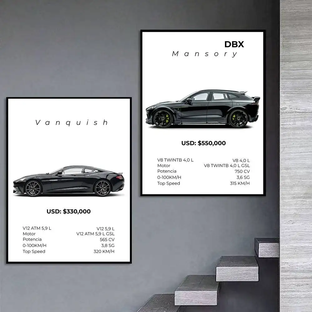 AM Sport Cars V-Valkyrie DB5 Series  Poster Self-adhesive Art Waterproof Paper Sticker Coffee House Bar Room Wall Decor