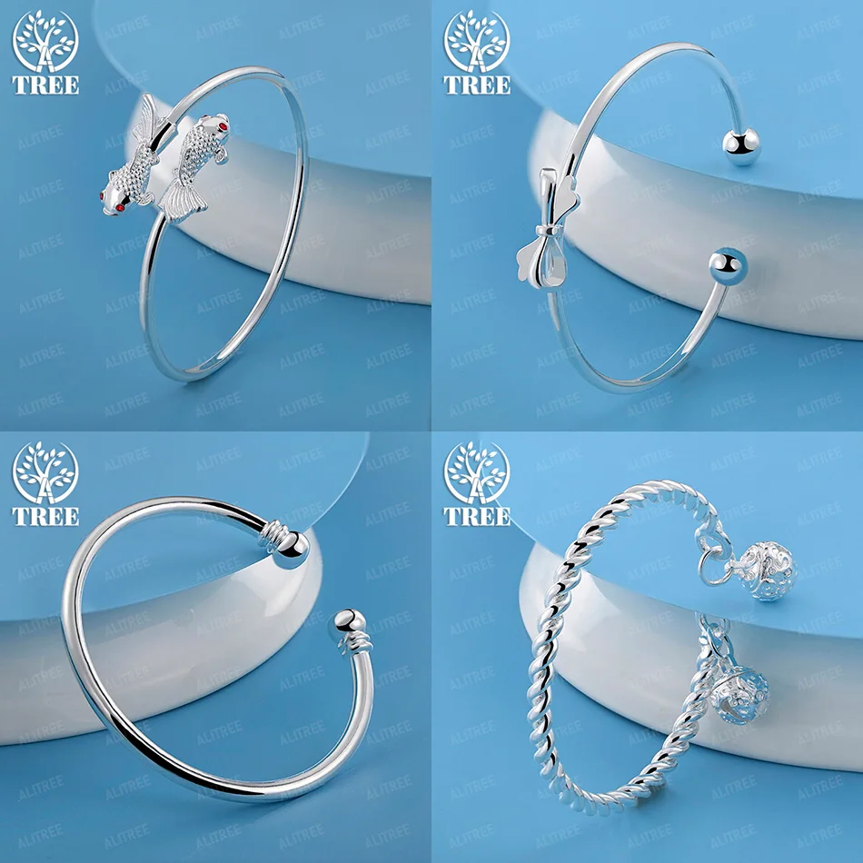 

New Style 925 Sterling Silver Cute Bowknot Bangle Women Fashion Charm Jewelry Wedding Party Anniversary Gift Accessories