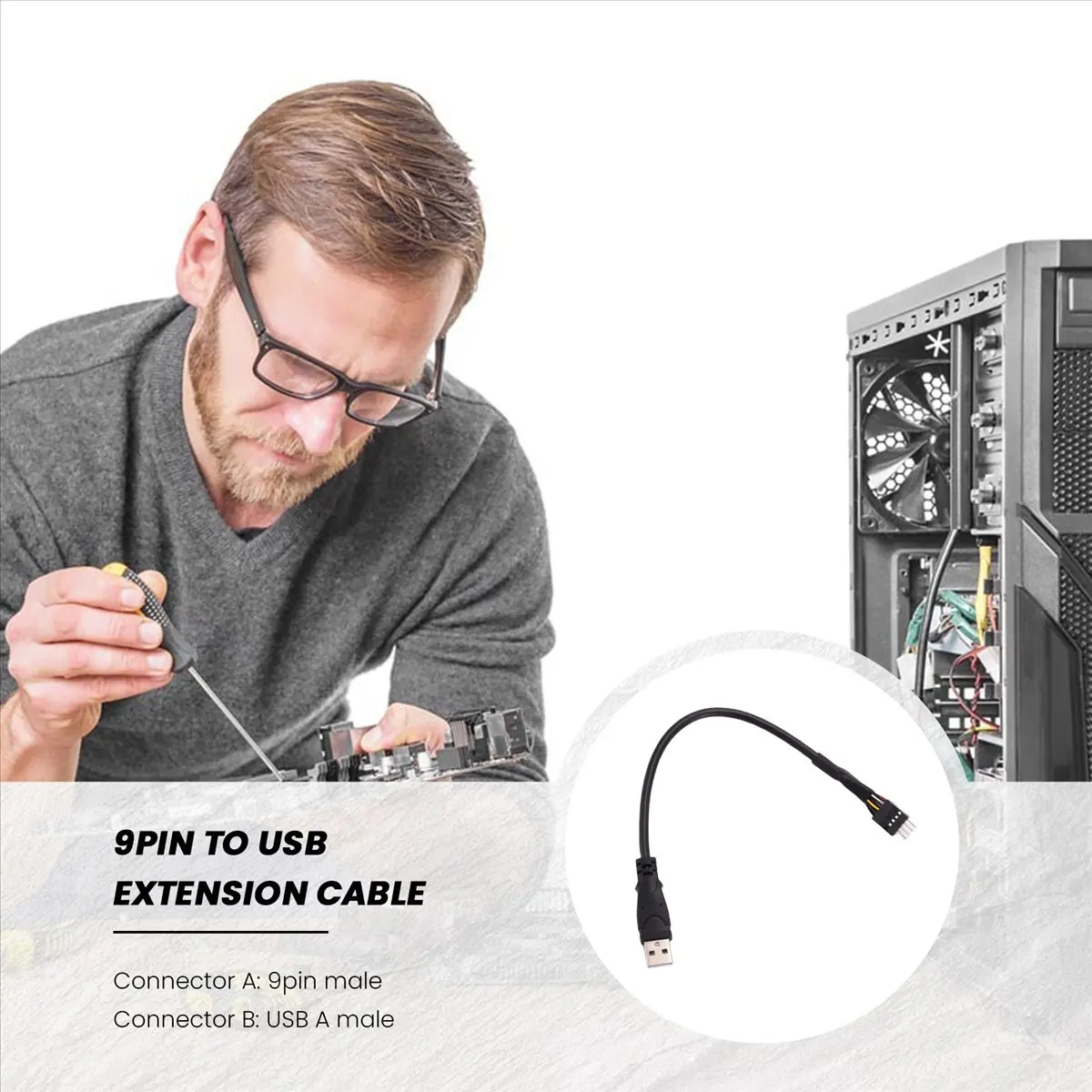 (DT37) 2Pcs 20cm 9 Pin Male to External USB a Male PC Mainboard Internal Data Extension Cable