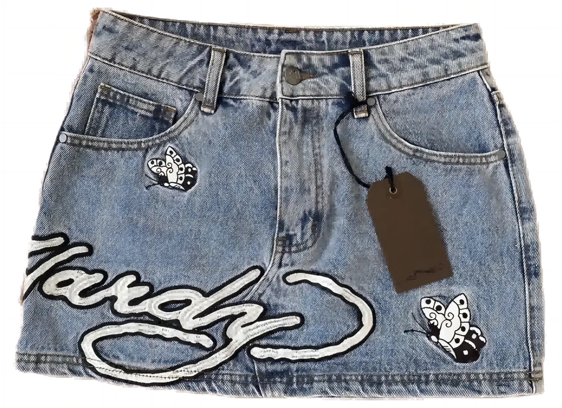 Retro Slim Fit Bleached Blue Denim Mini Skirt 2024 Summer New American Style Hot Girl Slimming Butterfly Print Y2k Mini Skirt