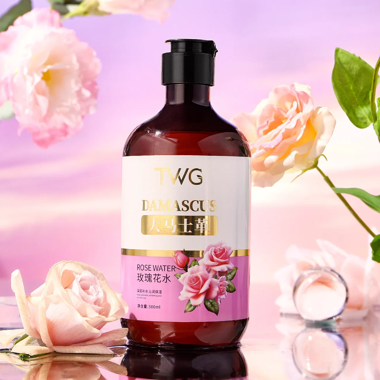 Damascus Rose Toner 500ml Large Capacity Hydrating Moisturizing Rejuvenating Wet Compress Rose Hydrosol