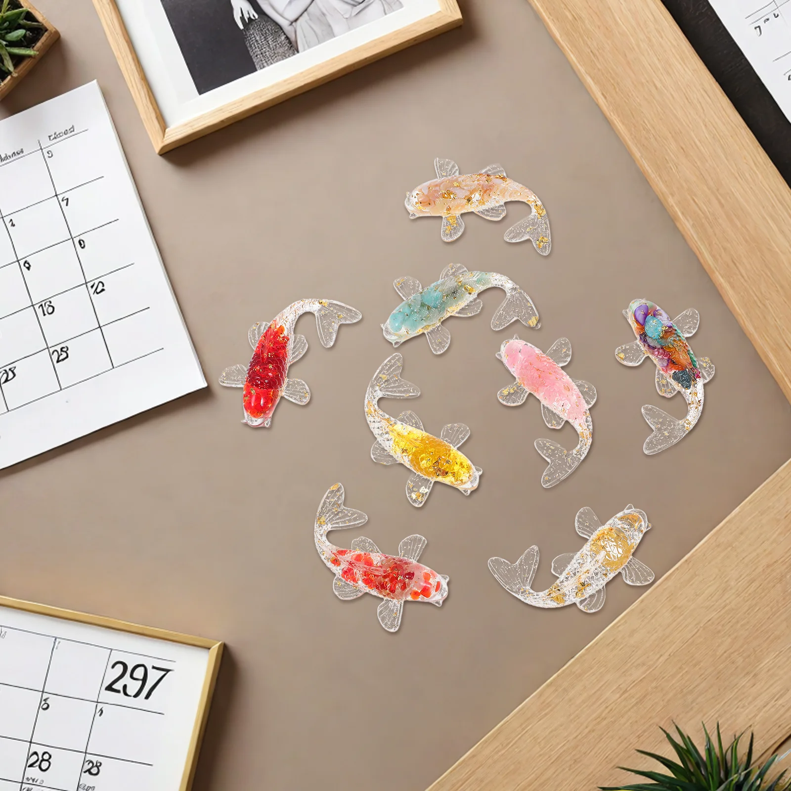 8 قطع ديكور سمكة ذهبية كريستالية: زخرفة كوي أنيقة للمنزل والمكتب وحوض السمك التذكار الفني تمثال السمك الراتنج الفاخر مع #4