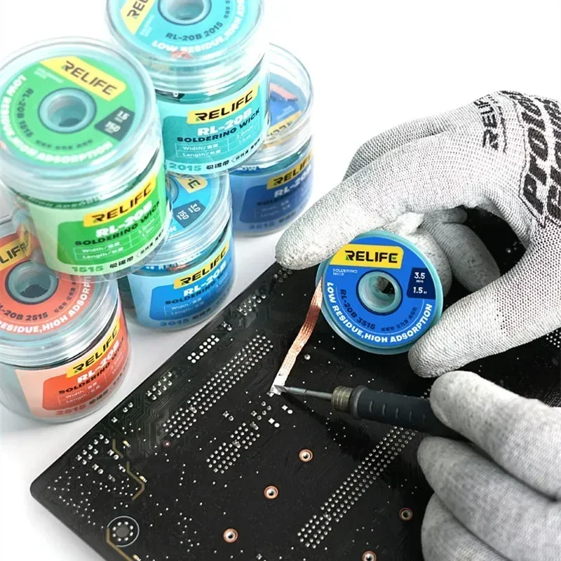 RELIFE RL-20B Strong Clean Desoldering Wire ต่ําสารตกค้างสําหรับ PCB ซ่อมโทรศัพท์เมนบอร์ดเชื่อม FLUX Wire IC BGA CPU Nand เครื่องมือ