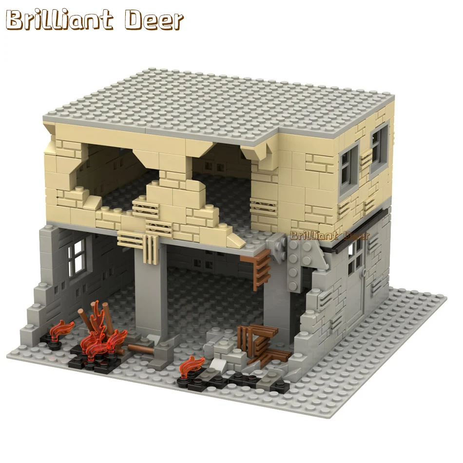 Abandoned Ruined Buildings MOC WW2 Pubg Military Base DIY Scenes Building Blocks Set Parts for Army Soldier Figures Boys Toys