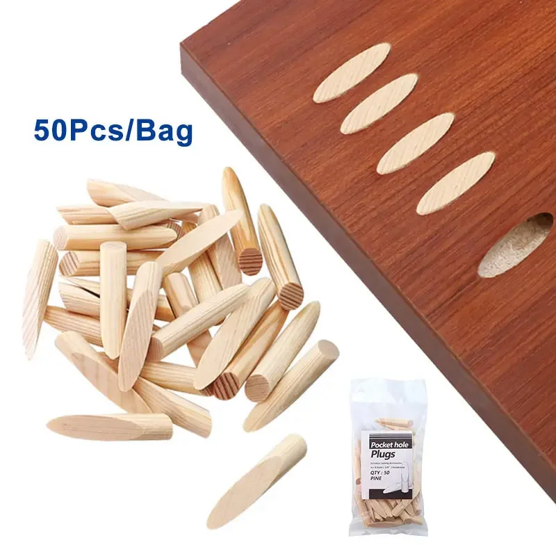 50Pcs Pine Inclined Hole Plug 9.5mm Pocket Solid Wood Punch Locator for Woodworking Furniture Jointing Accessorie Carpenter Tool