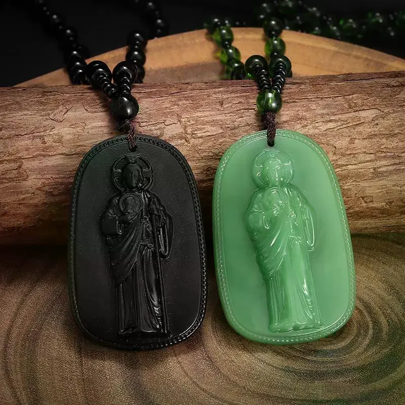 Exquisite Buddhist Imitation Jade Pendant Necklace For Men Women Religious Personality Amulet Buddha Necklace Accessories Gift