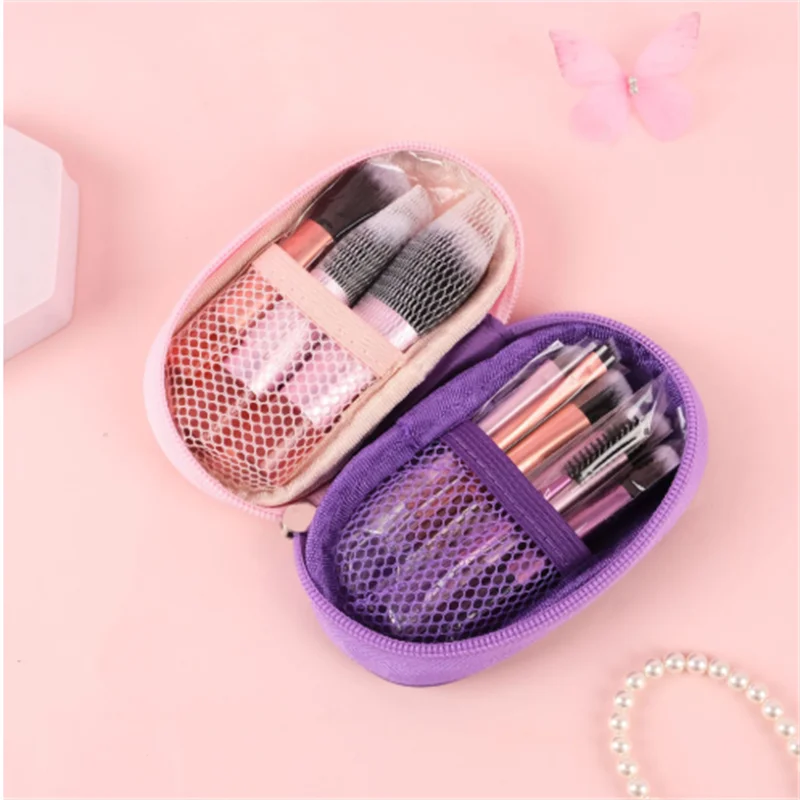 10-piece mini makeup brush set short pole transparent handle portable loose powder contouring blush eyeshadow makeup brush set
