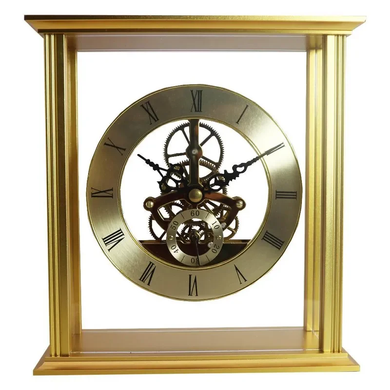Vintage Hollow Roman Numeral Quartz Wall Clock European Style Metal Frame Light Luxury Home Decor for Living Room Bedroom