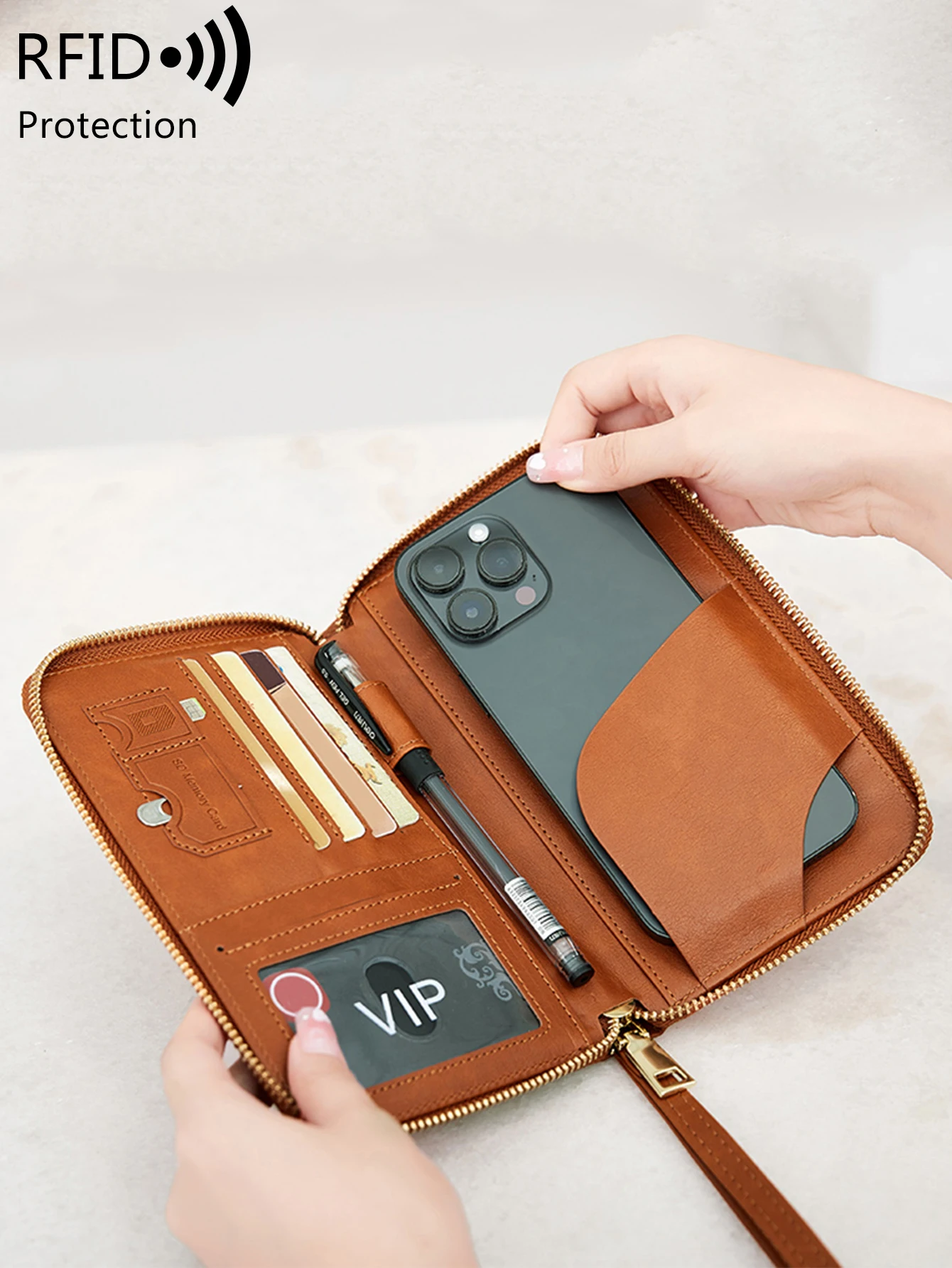 RFID long passport clip PU portable creative airplane passport bag multifunctional zipper travel passport wallet with wristband