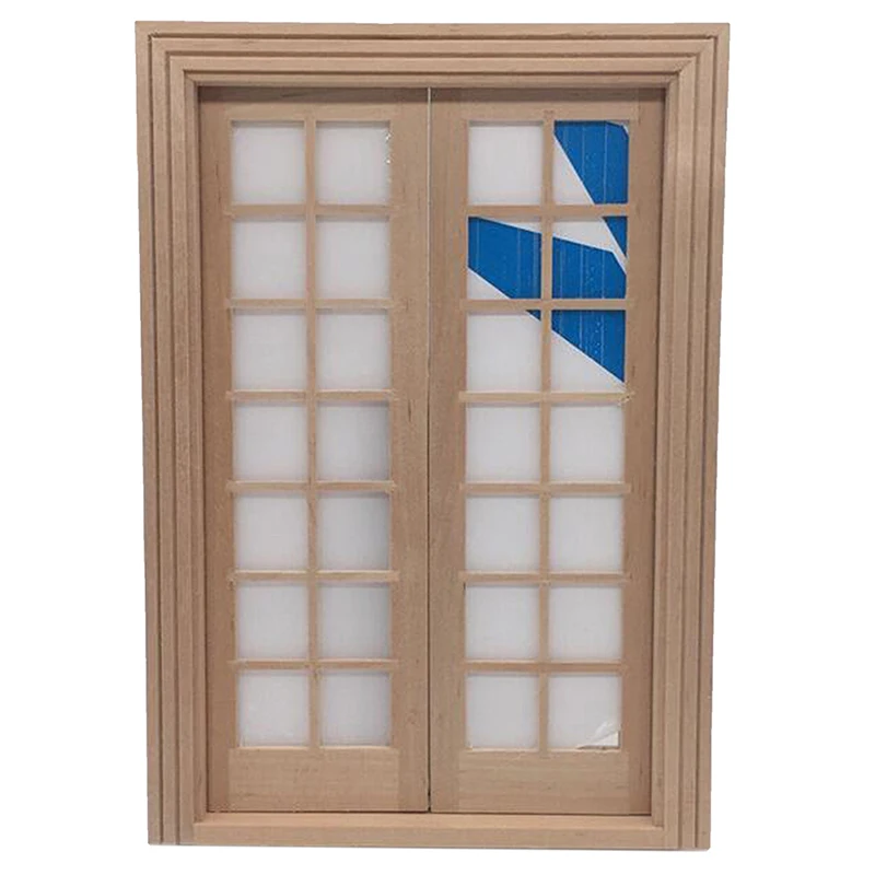 1Pc Dollhouse Miniature Wooden DIY 28 Lattices Double Door Model Mini Simulation Furniture Decor Toy Accessories
