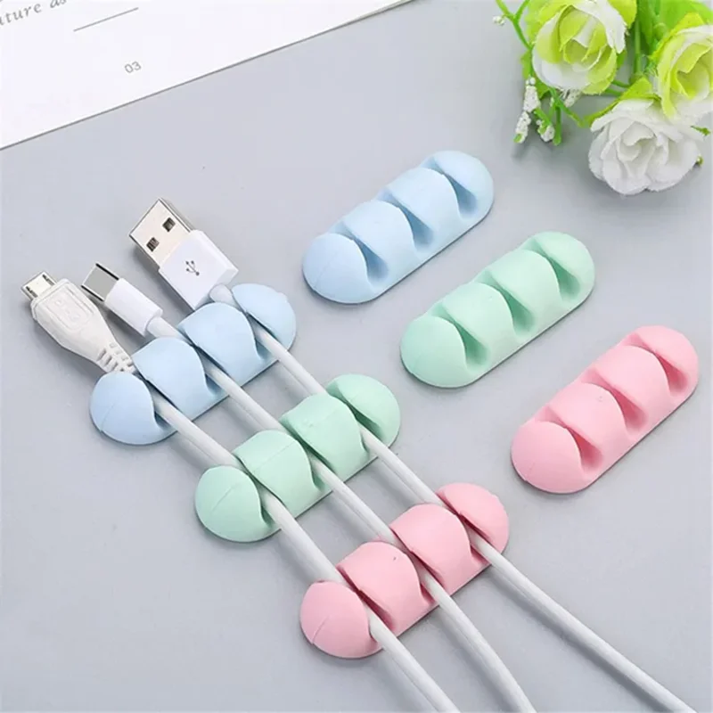 Cable Organizer Silicone USB Cable Winder Desktop Tidy Management Clips on Desk Cable Cord Holder for Mouse Headphone Computer