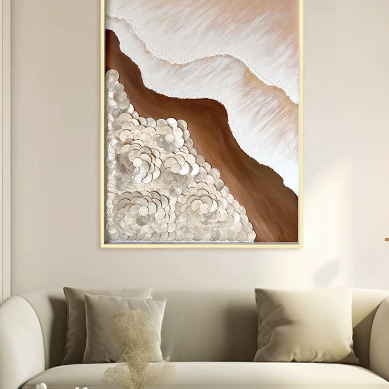 European light luxury hand-painted collage shell decorative painting high-end texture oil painting living room porch