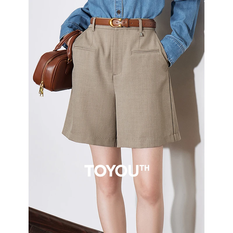 

TOYOUTH Women Shorts 2024 Autumn New Lip Pocket Versatile Stright Casual Trousers Khaki Gray