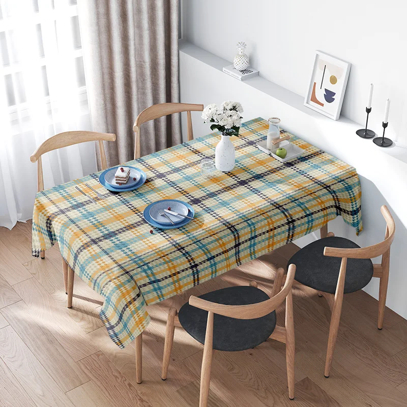 

Modern Home Plaid Tablecloth Yellow Blue Checkered Dining Room Cover for Kitchen Tables Decor Anti-Heat Washable