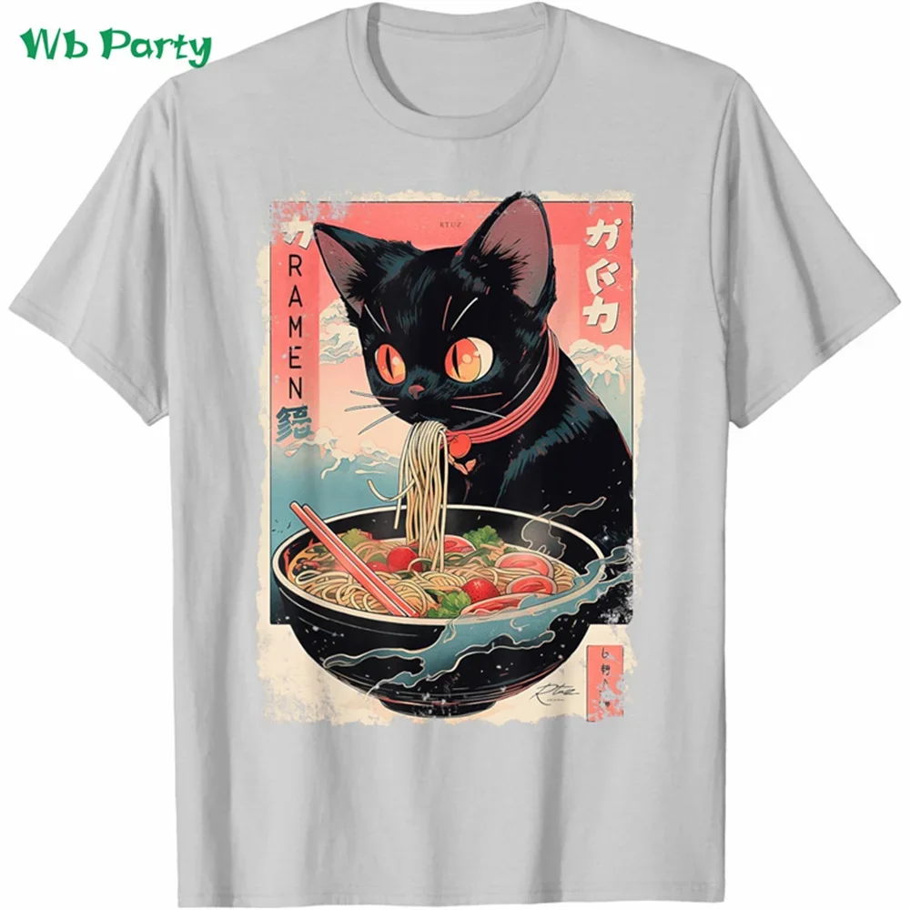 Cat Ramen Grafik Herren Kurzarm-T-Shirt Lustiges Japanisches T-Shirt Oversized Harajuku Tops Sommer Herren Street Casual Kleidung – Detail 4
