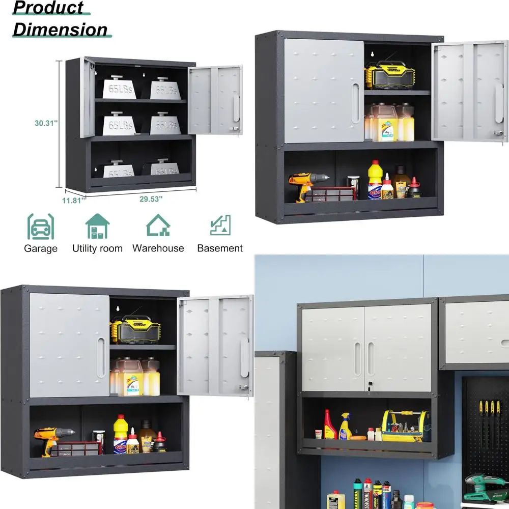 

Надежный настенный шкаф для хранения с регулируемыми полками для гаража, кухни и склада