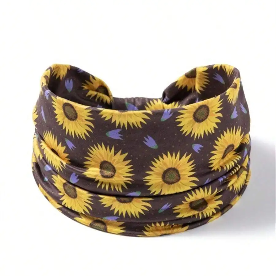 

1pc New Fashion Sunflower Pattern Printed Sport Headband, Sweat-Absorbing Yoga Hairband For Women And Girls,Bandana,Hair
