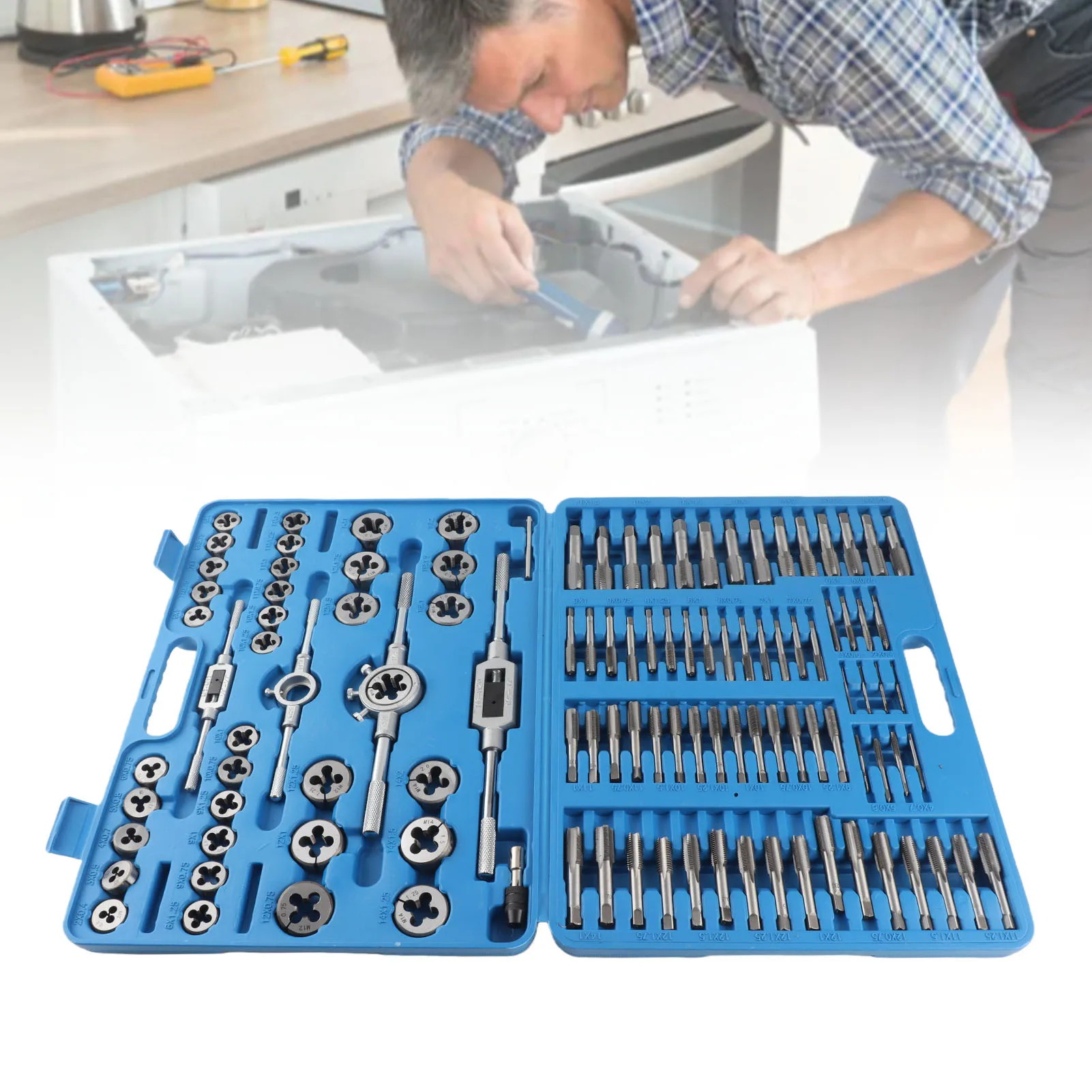 110pcs/set M2‑M18 Screw Nut Thread Taps Dies With Wrench Handle Heavy Duty Hand Tool Kit