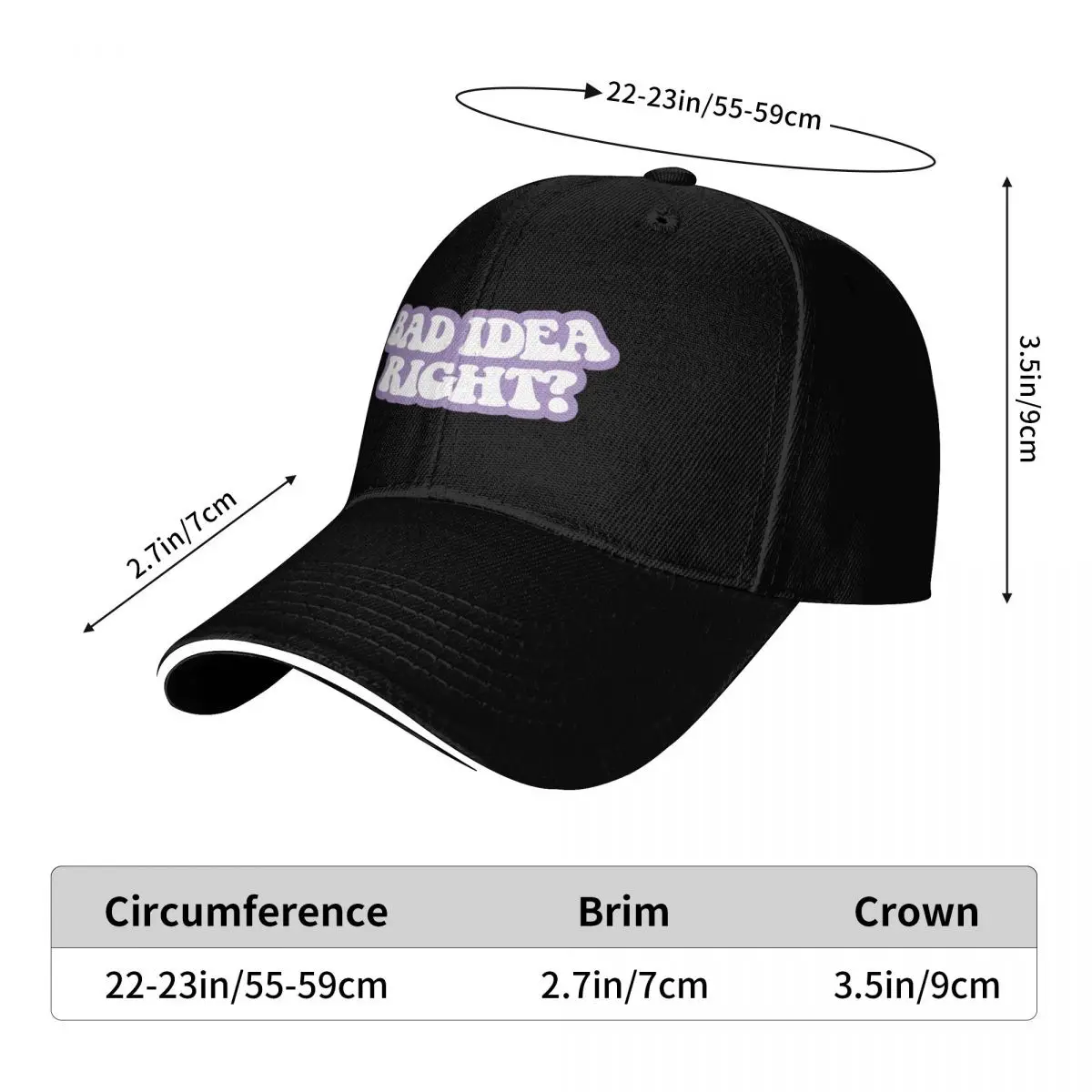 bad idea right? (white) arch 2 Baseball Cap Fishing cap New In The Hat Bobble Hat Dropshipping For Men Women's