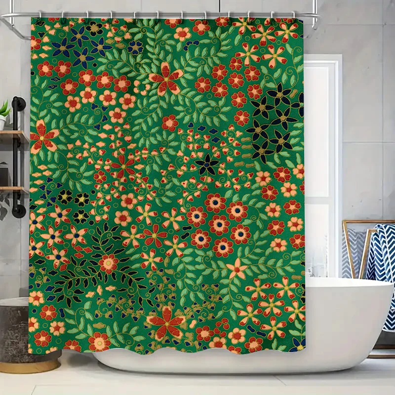 

Зеленая занавеска для душа с цветочным принтом и шикарным декором в стиле бохо для ванной комнаты, водонепроницаемая ткань с принтом, удлиненный размер, идеальные идеи подарков для нее