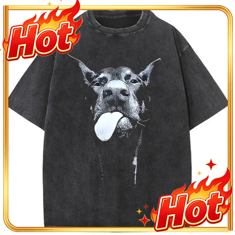 Camiseta de hombre personalizada con estampado de perro, manga corta, lavada, nueva llegada, camisetas gráficas para hombre, ropa.